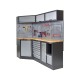 Complete werkplaatsinrichting, werkbank + hoekstuk met hardhouten werkblad, gereedschapskast, 223 x 200 cm