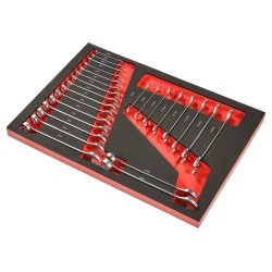 Gereedschapswagen oranje, 5 laden gevuld met gereedschap in foam inleg