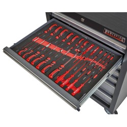 Gereedschapswagen grijs/antraciet, 5 laden gevuld met gereedschap in foam inleg