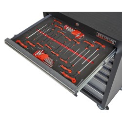 Gereedschapswagen grijs/antraciet, 5 laden gevuld met gereedschap in foam inleg