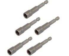 Set van 5 dop bit adapters 1/4" sleutelwijdte 8 mm. lengte 65 mm. - magnetische adapter voor boormachine