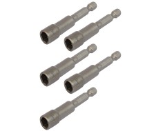 Set van 5 dop bit adapters 1/4" sleutelwijdte 11 mm. lengte 65 mm. - magnetische adapter voor boormachine