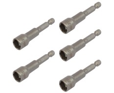 Set van 5 dop bit adapters 1/4" sleutelwijdte 12 mm. lengte 65 mm. - magnetische adapter voor boormachine