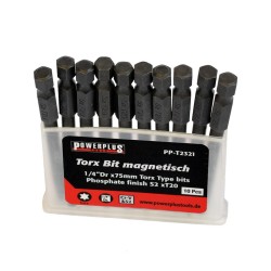 Set van 10 magnetische torx bits T 20  van gehard gereedschapsstaal - 1/4 “- lengte 75 mm.