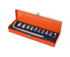 Doppenset 1/2 inch – zeskant met wringijzer 11 delige set in metalen box.