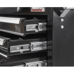 Gevulde gereedschapswagen zwart, 5 laden gevuld met gereedschap in foam inleg