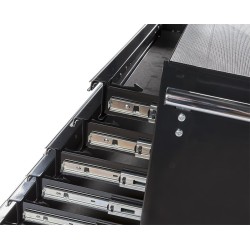 Gevulde gereedschapswagen zwart, 5 laden gevuld met gereedschap in foam inleg