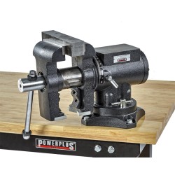 Multifunctionele bankschroef 125 mm. draaibare uitvoering met aambeeld en 2 buizenklemmen