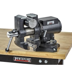 Multifunctionele bankschroef 125 mm. draaibare uitvoering met aambeeld en 2 buizenklemmen