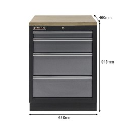 Werkplaatskast met vier laden / werkbank met hardhouten werkblad - 68 x 46 x 94,8  cm