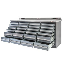 Professionele werkbank – montagetafel 215 x 70 x 95 cm. met 24 laden