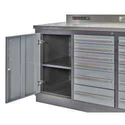 Professionele werkbank – montagetafel 215 x 70 x 95 cm. met 12 laden en 2 gereedschapskasten