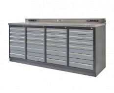 Professionele werkbank – montagetafel 215 x 70 x 95 cm. met 24 laden