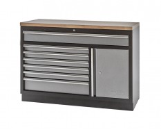 Werkplaatskast / werkbank met 7 laden + draaideurkast met hardhouten werkblad - 136 x 46 x 94,8 cm