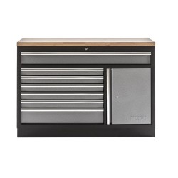 Werkplaatskast / werkbank met 7 laden + draaideurkast met hardhouten werkblad - 136 x 46 x 94,8 cm