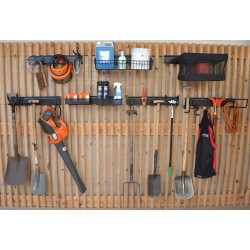 Uitgebreid opbergsysteem - tuingereedschap ophangen - opbergen - opbergsysteem - ophangsysteem  aan de muur