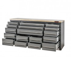 Professionele werkbank – montagetafel 183 x 70 x 95 cm. met 17 laden en hardhouten werkblad