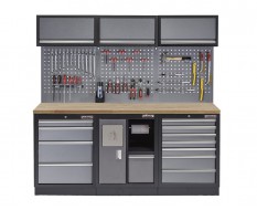 Werkbank set met gereedschapswand, werkplaatsinrichting, gereedschapsbord, 3 x hangkast en 12 laden - 204 x 46 x 200 cm