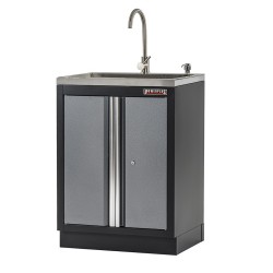 Werkbankset - met RVS plaat omkleed werkblad, werkplaatsinrichting, gereedschapsbord, hangkasten en 19 laden - 455 x 46 x 200 cm