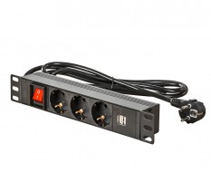 Power frame (inbouw) met 3 stopcontacten, 2 usb oplaadpoorten en kabel met stekker