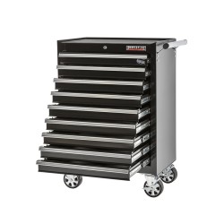 Gevulde gereedschapswagen zwart,  waarvan 9 laden gevuld met gereedschap in foam inleg