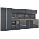 Complete werkplaatsinrichting mat zwart, werkbank + hardhouten blad, gereedschapskast, 12 laden, 379,5 x 200 cm