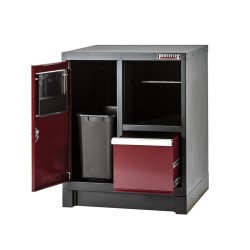 Complete werkplaatsinrichting, werkbank RVS blad, gereedschapskast, gereedschapsborden, 4 x hangkast,12 laden, 379,5 x 200 cm