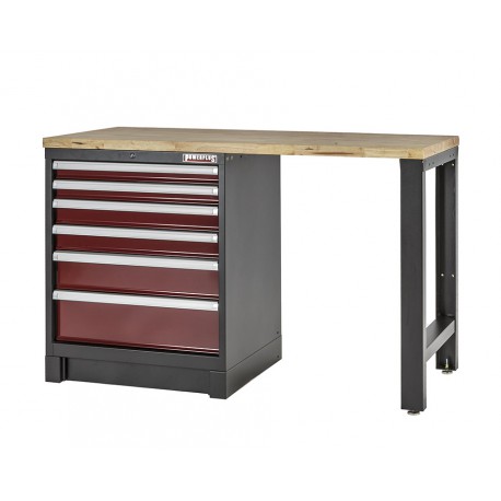 Heavy Duty werkbank met hardhouten werkblad en ladenblok rood - 144 x 60 x 94 cm