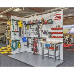 Werkbank 100 cm met hardhouten blad en gereedschapskist - grijs