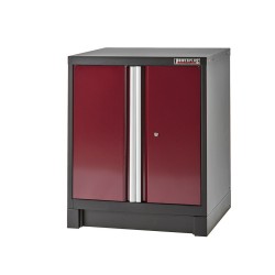 Heavy Duty werkbank met hardhouten werkblad, grijs pootstel en werkplaatskast donkerrood - 144 x 60 x 94 cm