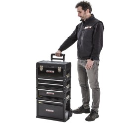 Verrijdbare gereedschapstrolley  - gereedschapskoffer van metaal en kunststof - zwart 4 delig met stapelbare gereedschapskisten