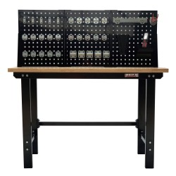 Werkbank met achterwand – Werkbank set 150 cm. kleur zwart.