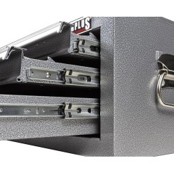 Werkbank grijs 150 cm met hardhouten blad en gereedschapskist grijs