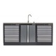 Werkbank set met MDF werkblad met RVS plaat omkleed - 18 laden - 204 x 46 x 94,6 cm. Werkbank met laden - ladenblok