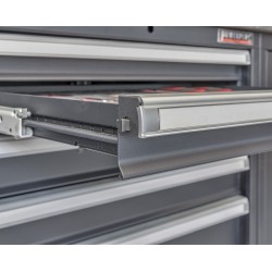 Complete werkplaatsinrichting mat zwart, werkbank + RVS blad, gereedschapskast, 12 laden, 379,5 x 200 cm