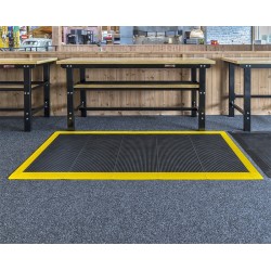 Antislip vloer mat – PVC werkplaatsmat – antivermoeidheidsmat, kleur zwart en geel, afm. 216 x 96 cm