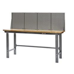 Werkbank grijs 200 cm met hardhouten blad + gereedschapswagen en grijs gereedschapsbord