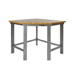 Werkbank hoekopstelling - Hoek werkbank 260 cm lang grijs met hardhouten blad en gereedschapswagen Werkbank hoekopstelling - Hoek werkbank 260 cm lang grijs met hardhouten blad en gereedschapswagen