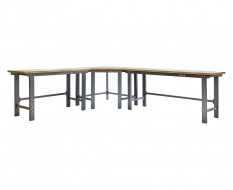 Werkbank hoekopstelling - Hoek werkbank 310 cm x 260 cm grijs met hardhouten blad