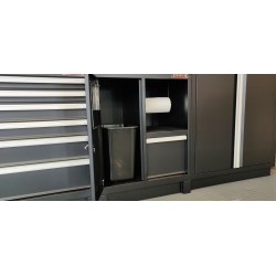 Complete werkplaatsinrichting mat zwart, werkbank + hardhouten blad, gereedschapskast, 6 laden, 288 x 200 cm