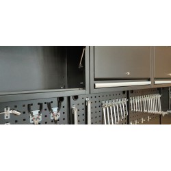 Complete werkplaatsinrichting mat zwart, werkbank + hardhouten blad, gereedschapskast, 6 laden, 288 x 200 cm