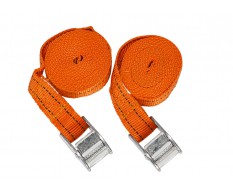 Twee stuks spanbanden 250 x 2,5 cm - 100 kg. - met aluminium gesp. - trekbanden 250 cm