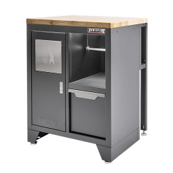 Gereedschapskasten set wandlengte 340 cm. tweedeurs kast, ladenblok, afvalbak, magazijnstelling, matzwart Gereedschapskasten set wandlengte 340 cm. tweedeurs kast, ladenblok, afvalbak, magazijnstelling, matzwart