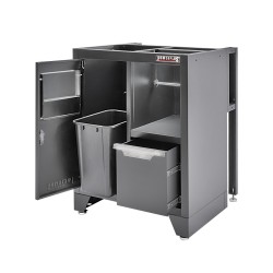 Gereedschapskasten set wandlengte 340 cm. tweedeurs kast, ladenblok, afvalbak, magazijnstelling, matzwart Gereedschapskasten set wandlengte 340 cm. tweedeurs kast, ladenblok, afvalbak, magazijnstelling, matzwart