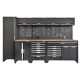 Gereedschapskasten set wandlengte 332 cm. tweedeurs kast, ladenblok, gereedschapsborden, hangkast, hoge kast, matzwart.