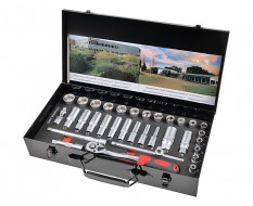 Doppenset 3/8 inch met ratel en verlengstukken in metalen opbergbox