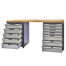 Werkbank Elite-Line 217 x 55,5 x 96 cm. met 12 laden en hardhouten blad. Werkbank Elite-Line 217 x 55,5 x 96 cm. met 12 laden en hardhouten blad.