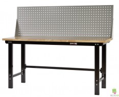 Werkbank zwart 200 cm met hardhouten blad en gereedschapsbord