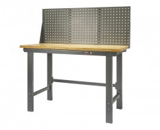Werkbank grijs 150 cm met hardhouten blad en gereedschapsbord - grijs