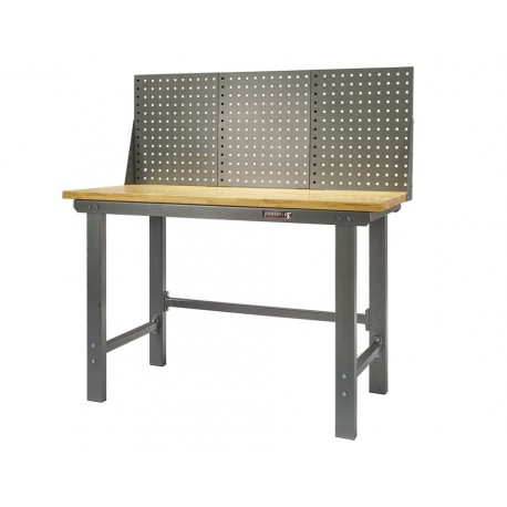 Werkbank grijs 150 cm met hardhouten blad en gereedschapsbord - grijs
